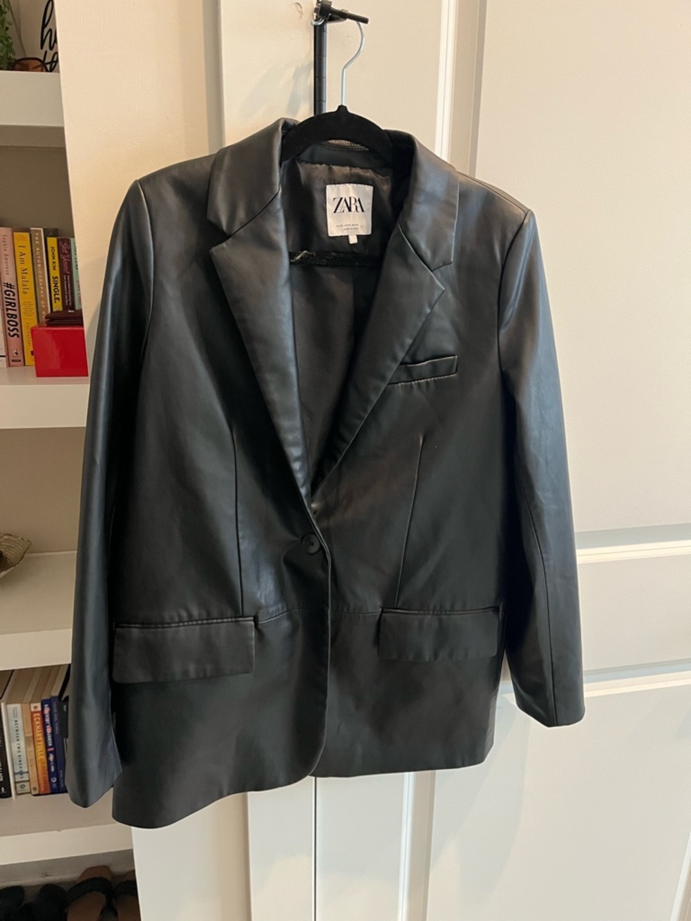 Zara Black Leather Blazer Jacket